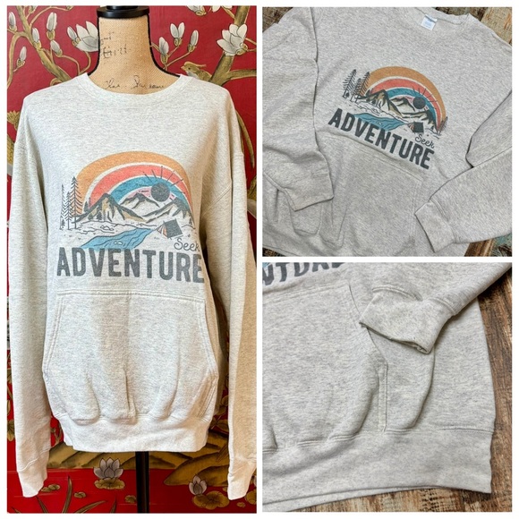 Port and Company Tops - Women’s “Seek Adventure” Pocket Crewneck Sweatshirt | #W32